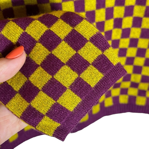 Daydreamer Fig Check Yellow Purple Soft Stretchy Crop Sweater, NWT, Small - Picture 4 of 14